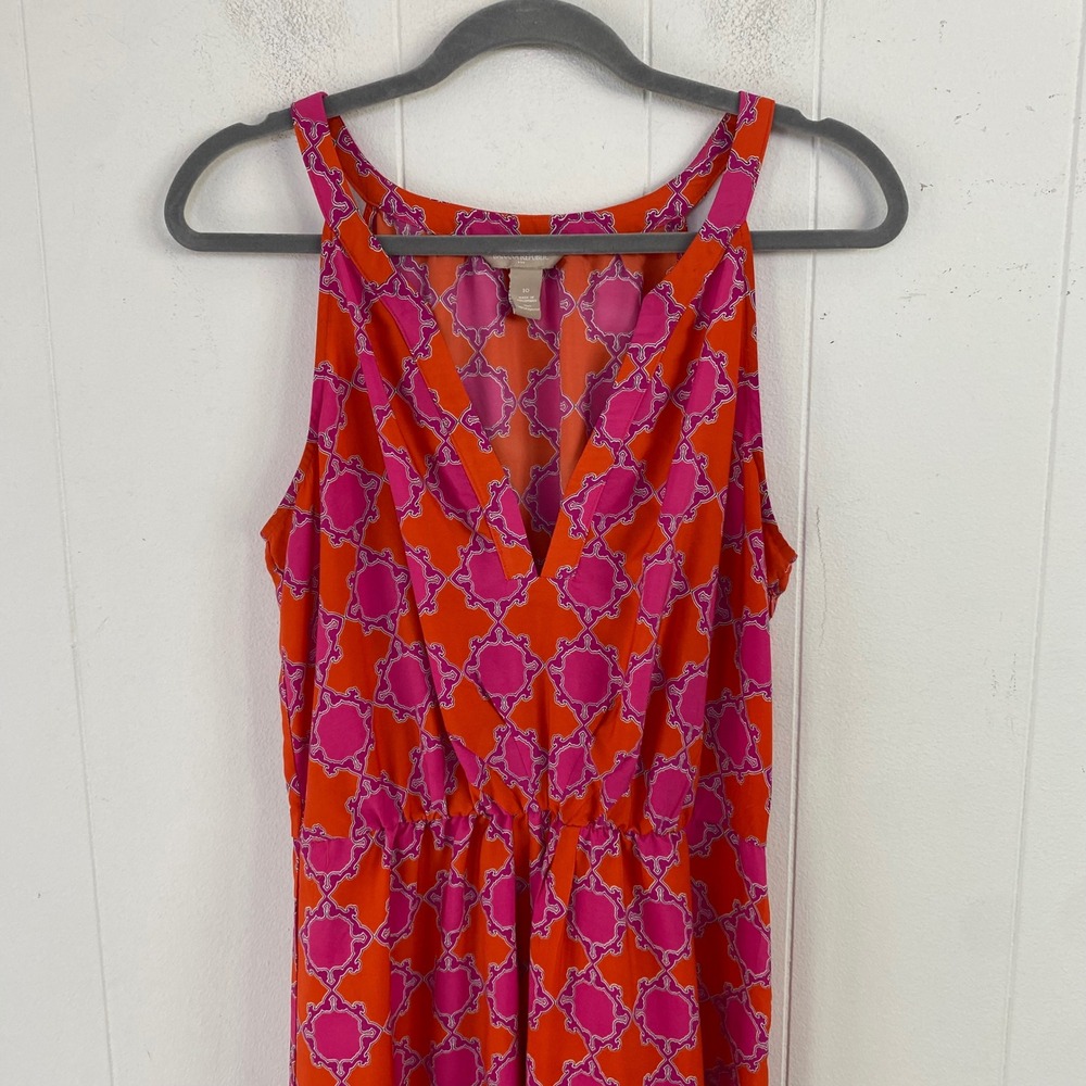 Banana Republic Orange Pink Geometric Maxi Dress Sleeveless V-Neck Size 10 - Picture 11 of 11